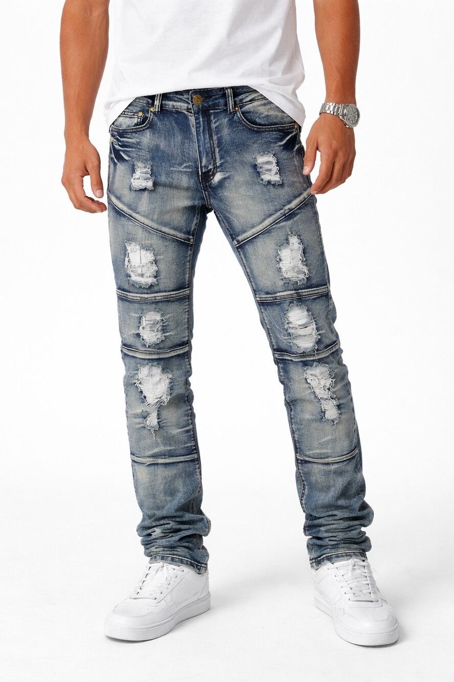 Argonaut Nations Men’s Distressed Stacked Jeans W32 L34 Slim Tapered Streetwear